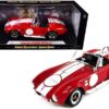 1965 Shelby Cobra 427 S/C Red with White Stripes with Printed Carroll Shelby’s Signature on the Trunk 1/18 Diecast Model Car by Shelby Collectibles