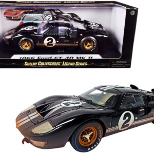 1966 Ford GT-40 MK II #2 Black with Silver Stripes After Race (Dirty Version) 1/18 Diecast Model Car by Shelby Collectibles