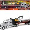 Peterbilt 389 Truck with Flatbed Trailer Silver Metallic with Excavator and Wind Turbine “Long Haul Truckers” Series 1/32 Diecast Model by New Ray