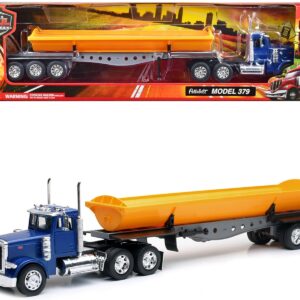 Peterbilt 379 Truck with Side Dump Blue and Yellow “Long Haul Truckers” Series 1/32 Diecast Model by New Ray