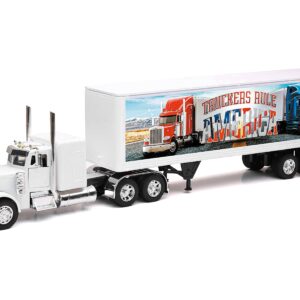 Peterbilt 379 Truck White with Dry Van Trailer “Truckers Rule America” “Long Haul Truckers” Series 1/32 Diecast Model by New Ray