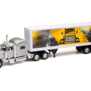 Peterbilt 389 Truck Silver Metallic with Dry Van Trailer “Trucker Keep The World Running” “Long Haul Truckers” Series 1/32 Diecast Model by New Ray