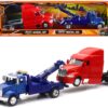 Peterbilt Model 335 Tow Truck Blue and Peterbilt Model 387 Cab Red Set of 2 Pieces 1/43 by New Ray