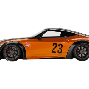 Nissan Z RHD (Right Hand Drive) #23 “LB-NATION WORKS” Orange Metallic with Matt Black Hood and Black Top 1/18 Model Car by Top Speed