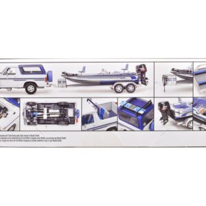 Level 5 Model Kit 1980 Ford Bronco with Bass Boat and Flatbed Trailer Set 1/24 Scale Model by Revell