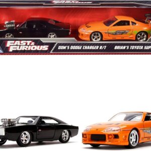 Dom’s Dodge Charger R/T Black and Brian’s Toyota Supra Orange Set of 2 pieces “Fast...