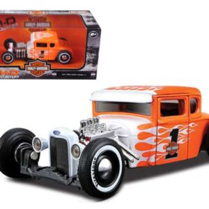 1929 Ford Model A #1 “Harley Davidson” Orange with White Flames 1/24 Diecast Model Car by...