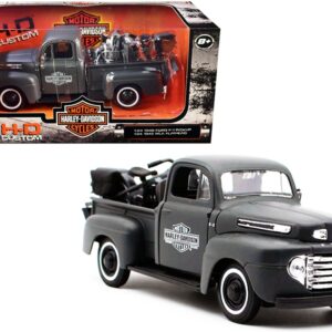 1948 Ford F-1 Pickup Truck and 1942 Harley-Davidson WLA Flathead Motorcycle Matt Dark Gray “Harley-Davidson...