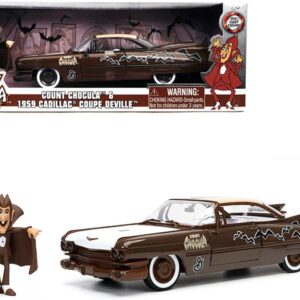 1959 Cadillac Coupe DeVille Brown and White with Graphics and Count Chocula Diecast Figurine “Hollywood...