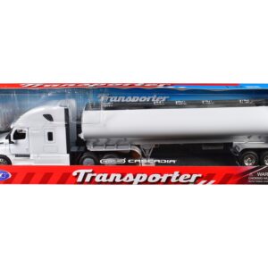 Freightliner Cascadia Truck White with White Tanker Trailer “Transporter” Series 1/32 Diecast...