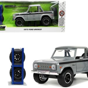 1973 Ford Bronco Pickup Truck Gray with Black Stripes with Extra Wheels “Just Trucks” Series...