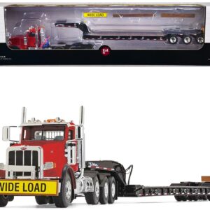 Peterbilt 367 Day Cab Cola Red and Talbert 55SA Tri-Axle Lowboy Trailer Black 1/50 Diecast Model by First...
