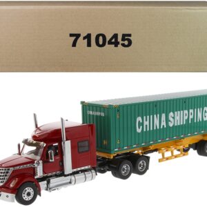 International LoneStar Sleeper Cab Red with Skeleton Trailer and 40′ Dry Goods Sea Container “China...