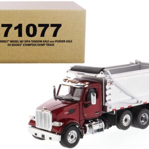 Peterbilt 567 SFFA Tandem Axle with Pusher Axle OX Stampede Dump Truck Red and Chrome “Transport...
