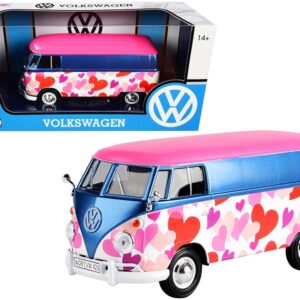 Volkswagen Type 2 (T1) Delivery Van “Love” Pink and Blue Metallic 1/24 Diecast Model Car...