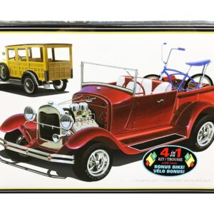 Skill 2 Model Kit 1929 Ford Woody Pickup 4-in-1 Kit with Bike 1/25 Scale Model by AMT