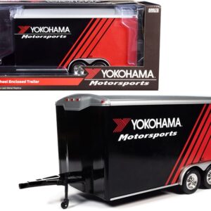 Four Wheel Enclosed Car Trailer “Yokohama Motorsports” Black and Red for 1/18 Scale Model...