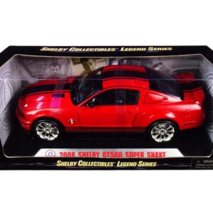 2008 Ford Shelby Mustang GT500 Super Snake Red with Black Stripes “Shelby Collectibles Legend” Series 1/18 Diecast Model Car by Shelby Collectibles