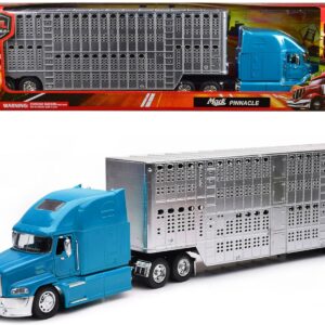 Mack Pinnacle Truck with Pot Belly Livestock Trailer Blue and Chrome “Long Haul Truckers”...